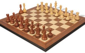 British Staunton Chess Set Acacia & Boxwood Pieces with Walnut & Maple Molded Edge Board - 4 King
