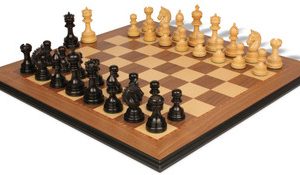 Chetak Staunton Chess Set in Ebony & Boxwood with Walnut& Maple Moulded Edge Chess Board - 4.25 King