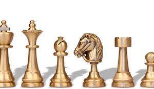 Classic Persian Staunton Solid Brass Chess Set with Elm Burl Chess Board