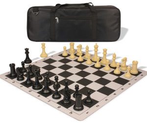 Conqueror Deluxe Carry-All Plastic Chess Set Black & Camel Pieces with Lightweight Floppy Board - Black
