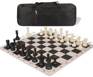 Conqueror Deluxe Carry-All Plastic Chess Set Black & Ivory Pieces with Lightweight Floppy Board - Black