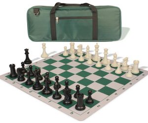 Conqueror Deluxe Carry-All Plastic Chess Set Black & Ivory Pieces with Lightweight Floppy Board - Green