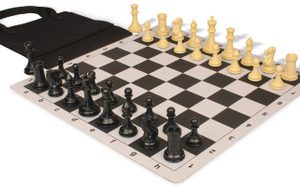 Conqueror Easy-Carry Plastic Chess Set Black & Camel Pieces with Lightweight Floppy Board - Black
