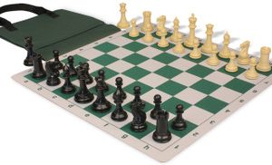 Conqueror Easy-Carry Plastic Chess Set Black & Camel Pieces with Lightweight Floppy Board - Green