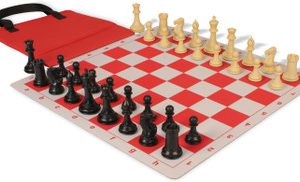 Conqueror Easy-Carry Plastic Chess Set Black & Camel Pieces with Lightweight Floppy Board - Red