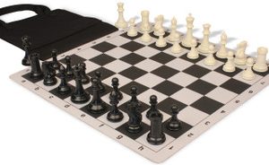 Conqueror Easy-Carry Plastic Chess Set Black & Ivory Pieces with Lightweight Floppy Board - Black
