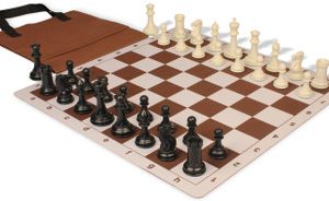 Conqueror Easy-Carry Plastic Chess Set Black & Ivory Pieces with Lightweight Floppy Board - Brown