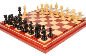 Cyrus Staunton Chess Set Ebony & Boxwood Pieces with Padauk Maple Mission Craft Chess Board