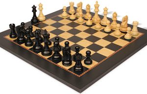 Deluxe Old Club Series Chess Set Ebony & Boxwood Pieces with The Queen's Gambit Board - 3.25 King