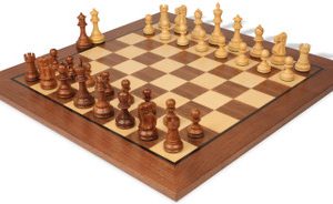 Deluxe Old Club Staunton Chess Set Acacia & Boxwood Pieces with Classic Walnut Board - 3.25 King