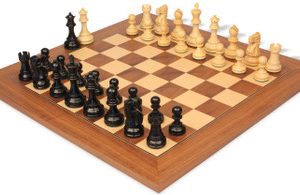 Deluxe Old Club Staunton Chess Set Ebony & Boxwood Pieces with Walnut & Maple Deluxe Board - 3.75 King