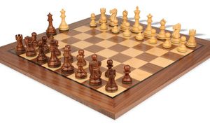 Deluxe Old Club Staunton Chess Set Golden Rosewood & Boxwood Pieces with Classic Walnut Board - 3.25 King