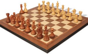Fierce Knight Staunton Chess Set Acacia & Boxwood Pieces with Walnut & Maple Molded Edge Board - 3 King