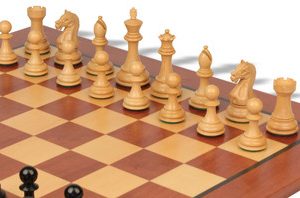 Fierce Knight Staunton Chess Set Ebonized & Boxwood Pieces with Classic Mahogany Board - 3 King