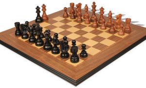 French Lardy Staunton Chess Set Ebonized & Acacia Pieces with Molded Walnut Chess Board - 3.75 King