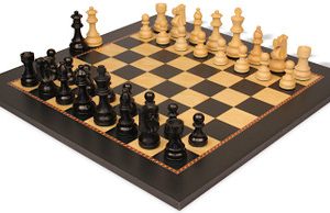 French Lardy Staunton Chess Set Ebonized & Boxwood Pieces with The Queen's Gambit Chess Board - 3.25 King