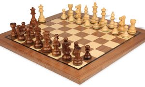 French Lardy Staunton Chess Set Golden Rosewood & Boxwood Pieces with Classic Walnut Board - 3.25 King
