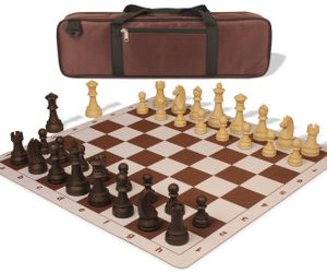 German Knight Carry-All Plastic Chess Set Brown & Natural Wood Grain Pieces with Lightweight Floppy Board - Brown