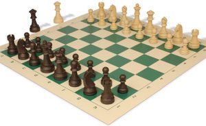 German Knight Deluxe Carry-All Plastic Chess Set Wood Grain Pieces with Vinyl Roll-up Board & Bag - Lime Green