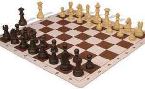 German Knight Plastic Chess Set Brown & Natural Wood Grain Pieces with Lightweight Floppy Board - Brown
