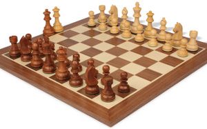 German Knight Staunton Chess Set Acacia & Boxwood Pieces with Sunrise Walnut Board - 3.75 King