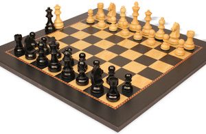 German Knight Staunton Chess Set Ebonized & Boxwood Pieces with The Queen's Gambit Board - 3.75 King
