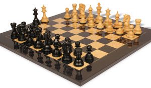 Hadrian Staunton Chess Set Ebony & Boxwood Pieces with Black & Ash Burl Board - 4.4 King