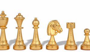 Italian Arabesque Staunton Gold & Silver Chess Set with Elm Burl Chess Case