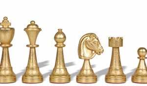 Italian Arabesque Staunton Metal Chess Set with Elm Burl Chess Case