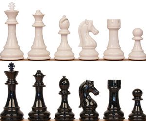 King's Knight Series Resin Chess Set with Black & Ivory Pieces - 4.25 King