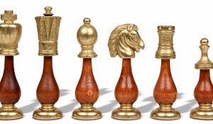 Large Italian Arabesque Staunton Metal & Wood Chess Set with Faux Leather Chess Board & Storage Tray