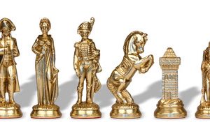 Large Napoleon Theme Metal Chess Set with Blue Ash Burl Chess Board