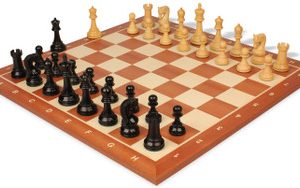 Leningrad Staunton Chess Set Ebonized & Boxwood Pieces with Sunrise Mahogany Board - 4 King