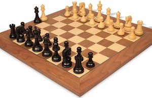 Leningrad Staunton Chess Set Ebonized & Boxwood Pieces with Walnut and Maple Deluxe Board - 4 King