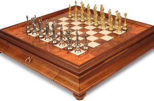 Napoleon Metal Theme Chess Set with Elm Burl Chess Case