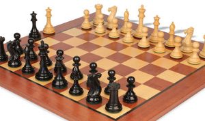 New Exclusive Staunton Chess Set Ebonized & Boxwood Pieces with Classic Mahogany Board - 3 King