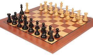 New Exclusive Staunton Chess Set Ebonized & Boxwood Pieces with Classic Mahogany Board - 4 King
