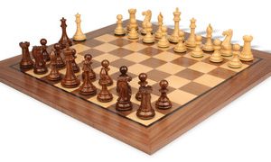 New Exclusive Staunton Chess Set Golden Rosewood & Boxwood Pieces with Classic Walnut Board - 3 King