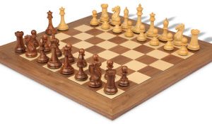 New Exclusive Staunton Chess Set Golden Rosewood & Boxwood Pieces with Walnut & Maple Deluxe Board - 3.5 King