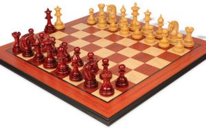 Patton Staunton Chess Set Padauk & Boxwood Pieces with Molded Edge Padauk Chess Board - 4.25 King