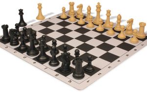 Professional Plastic Chess Set Black & Camel with Lightweight Floppy Board - Black