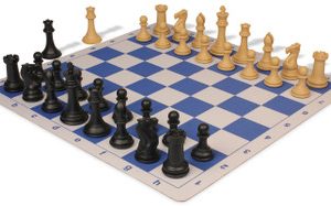 Professional Plastic Chess Set Black & Camel with Lightweight Floppy Board - Blue