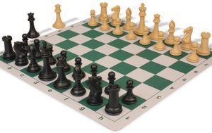 Professional Plastic Chess Set Black & Camel with Lightweight Floppy Board - Green
