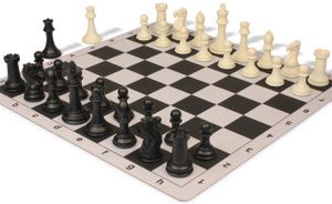 Professional Plastic Chess Set Black & Ivory Pieces with Lightweight Floppy Board - Black