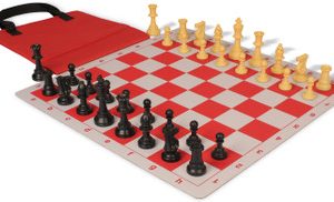 Standard Club Easy-Carry Plastic Chess Set Black & Camel Pieces with Lightweight Floppy Board - Red