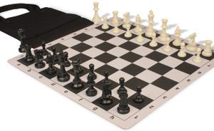Standard Club Easy-Carry Plastic Chess Set Black & Ivory Pieces with Lightweight Floppy Board - Black