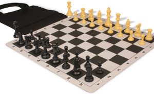 Standard Club Easy-Carry Triple Weighted Plastic Chess Set Black & Camel Pieces with Lightweight Floppy Board - Black