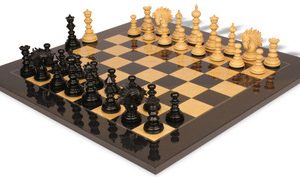Strategos Staunton Chess Set Ebony & Boxwood Pieces Black & Ash Burl Chess Board - 4.25 King