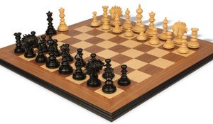 Strategos Staunton Chess Set in Ebony & Boxwood with Walnut Molded Edge Chess Board