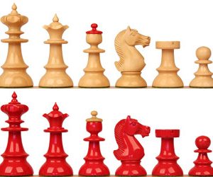Vienna Coffee House Series Chess Set Red & Boxwood Lacquered Pieces - 4 King